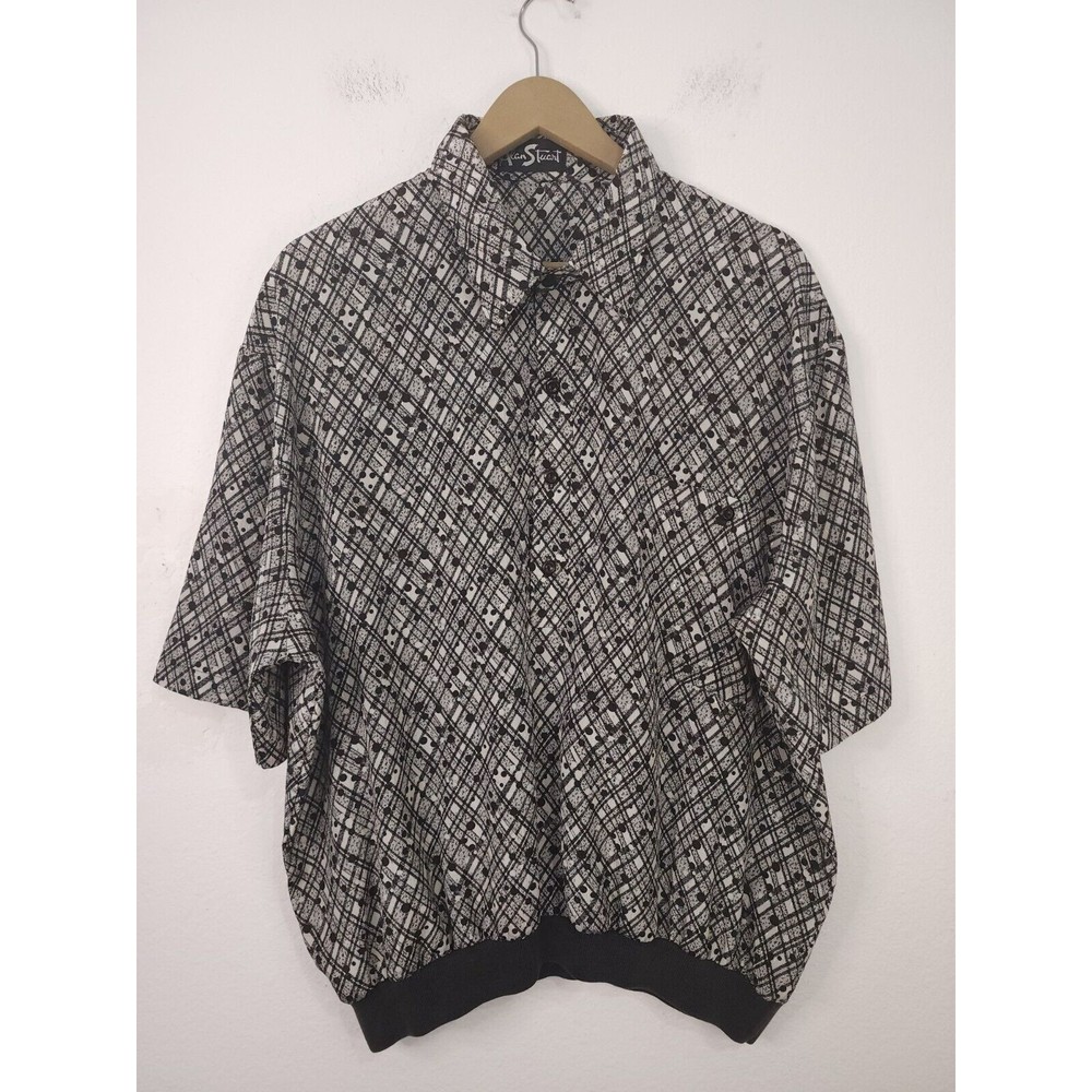 Alan Stuart VTG Men Shirt Size Xl (17-17 1/2) Abstract Print Short Sleeve Black